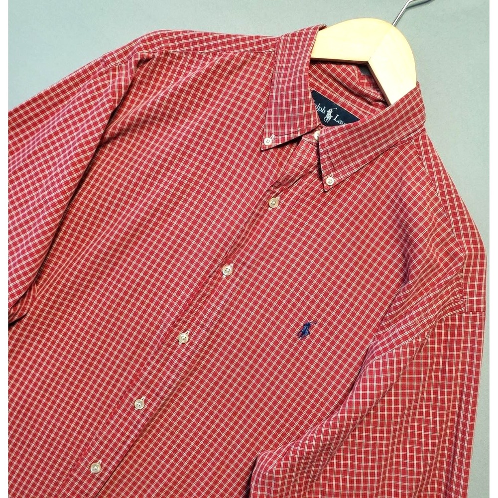 VTG 90s Ralph Lauren Yarmouth Shirt Men 16.5 32/33 Red Plaid Cotton Button Down
